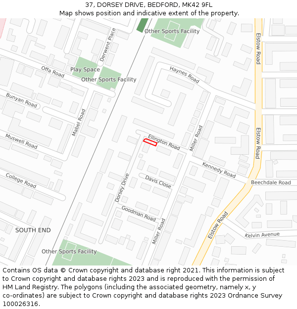 37, DORSEY DRIVE, BEDFORD, MK42 9FL: Location map and indicative extent of plot