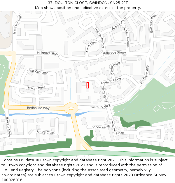 37, DOULTON CLOSE, SWINDON, SN25 2FT: Location map and indicative extent of plot