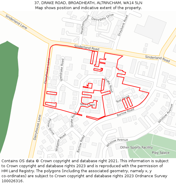 37, DRAKE ROAD, BROADHEATH, ALTRINCHAM, WA14 5LN: Location map and indicative extent of plot