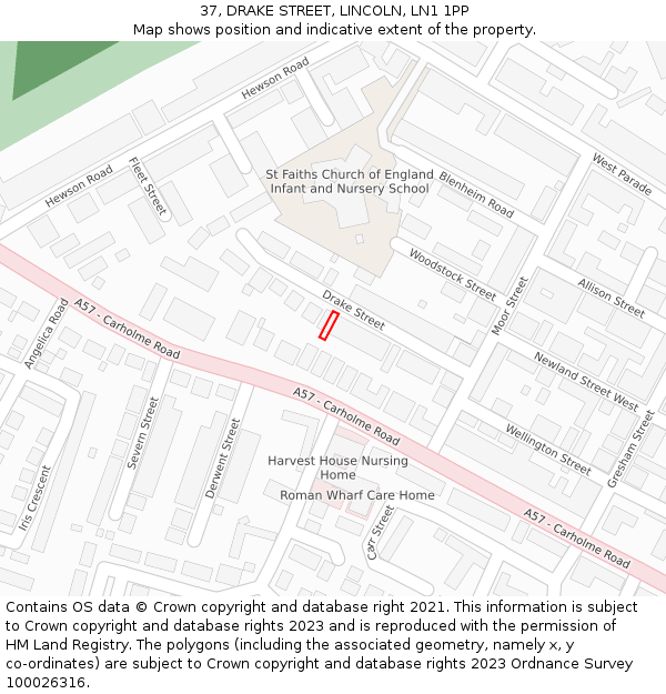 37, DRAKE STREET, LINCOLN, LN1 1PP: Location map and indicative extent of plot