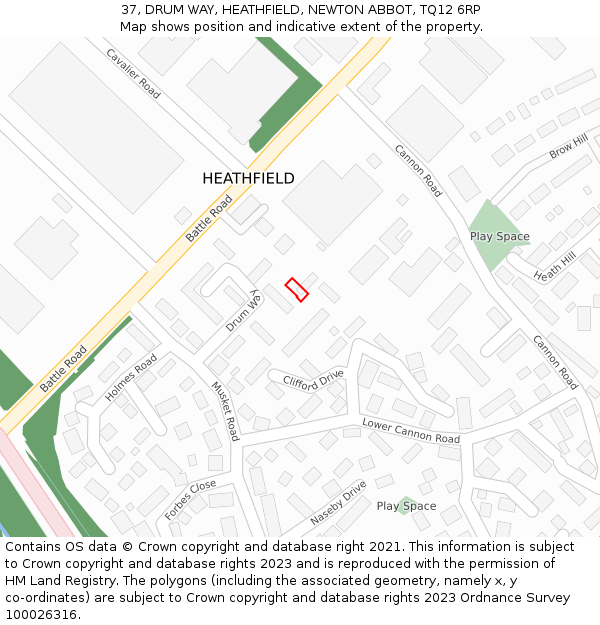 37, DRUM WAY, HEATHFIELD, NEWTON ABBOT, TQ12 6RP: Location map and indicative extent of plot