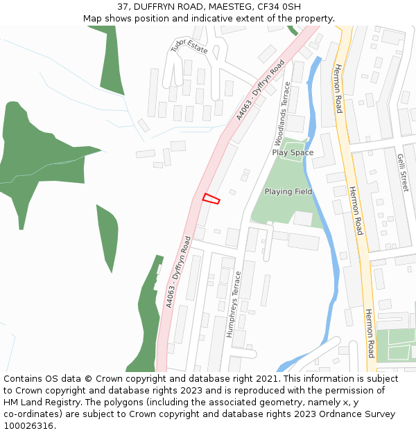 37, DUFFRYN ROAD, MAESTEG, CF34 0SH: Location map and indicative extent of plot