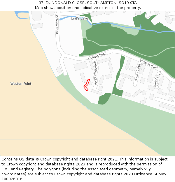 37, DUNDONALD CLOSE, SOUTHAMPTON, SO19 9TA: Location map and indicative extent of plot