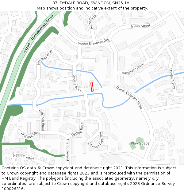 37, DYDALE ROAD, SWINDON, SN25 1AH: Location map and indicative extent of plot