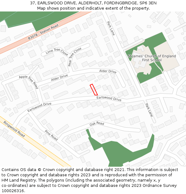 37, EARLSWOOD DRIVE, ALDERHOLT, FORDINGBRIDGE, SP6 3EN: Location map and indicative extent of plot
