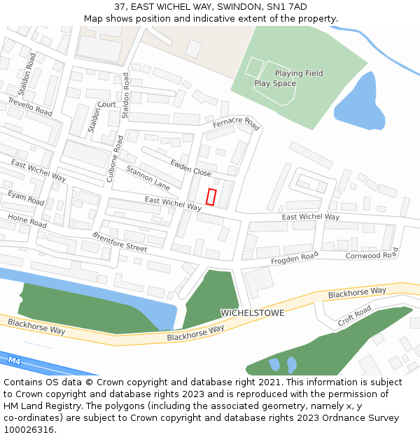37, EAST WICHEL WAY, SWINDON, SN1 7AD: Location map and indicative extent of plot