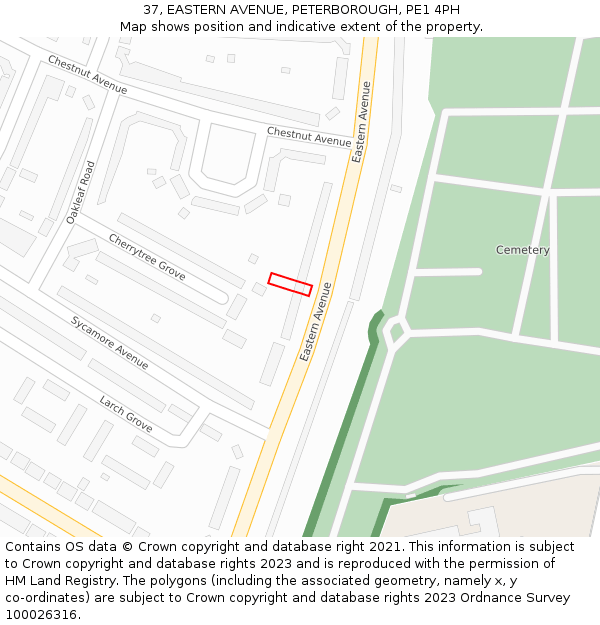 37, EASTERN AVENUE, PETERBOROUGH, PE1 4PH: Location map and indicative extent of plot