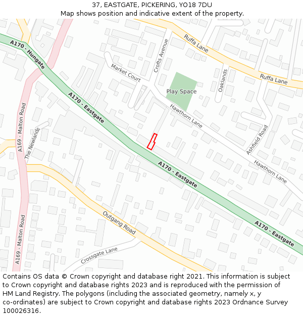 37, EASTGATE, PICKERING, YO18 7DU: Location map and indicative extent of plot