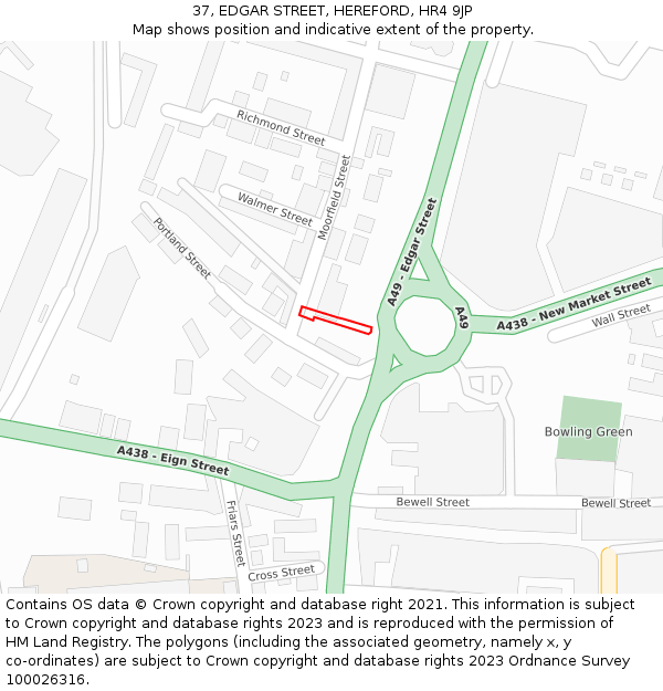 37, EDGAR STREET, HEREFORD, HR4 9JP: Location map and indicative extent of plot