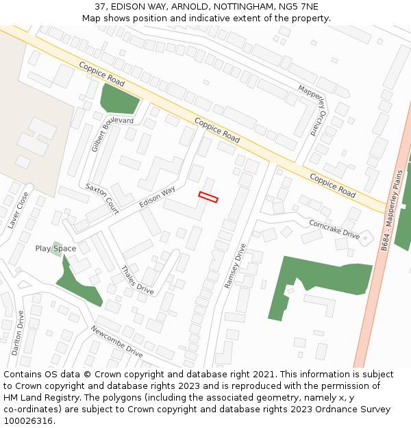 37, EDISON WAY, ARNOLD, NOTTINGHAM, NG5 7NE: Location map and indicative extent of plot