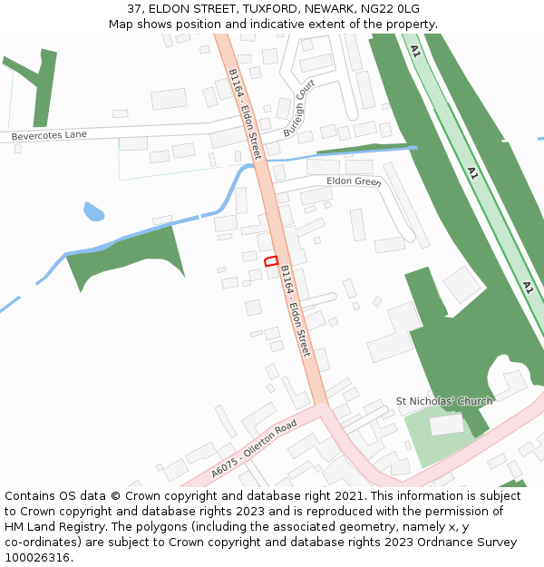 37, ELDON STREET, TUXFORD, NEWARK, NG22 0LG: Location map and indicative extent of plot