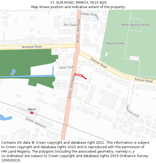37, ELM ROAD, MARCH, PE15 8QS: Location map and indicative extent of plot