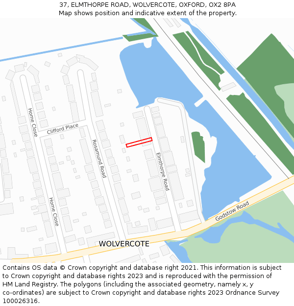 37, ELMTHORPE ROAD, WOLVERCOTE, OXFORD, OX2 8PA: Location map and indicative extent of plot