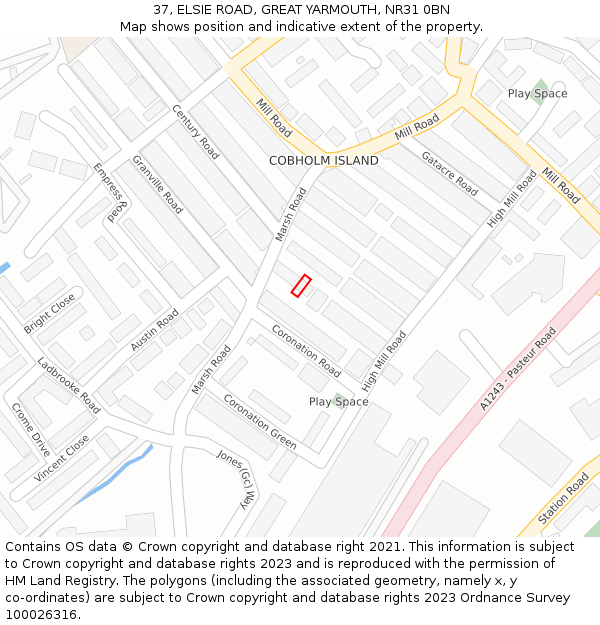 37, ELSIE ROAD, GREAT YARMOUTH, NR31 0BN: Location map and indicative extent of plot