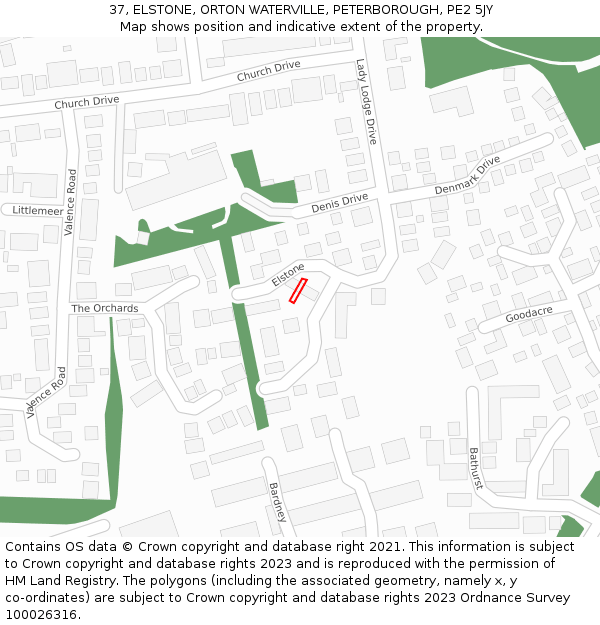 37, ELSTONE, ORTON WATERVILLE, PETERBOROUGH, PE2 5JY: Location map and indicative extent of plot