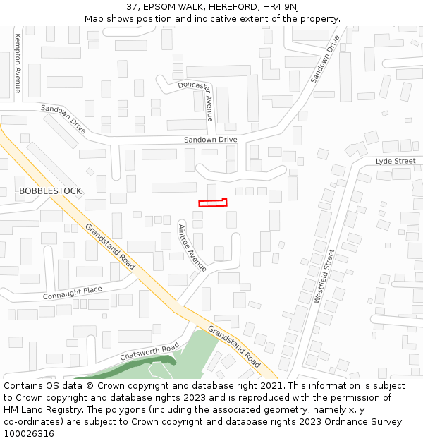 37, EPSOM WALK, HEREFORD, HR4 9NJ: Location map and indicative extent of plot
