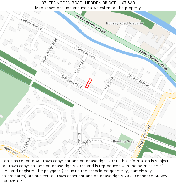 37, ERRINGDEN ROAD, HEBDEN BRIDGE, HX7 5AR: Location map and indicative extent of plot