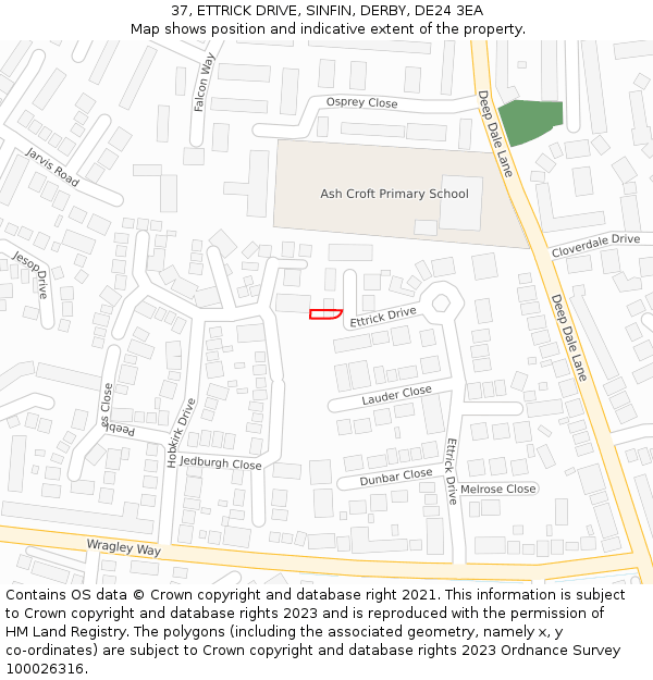 37, ETTRICK DRIVE, SINFIN, DERBY, DE24 3EA: Location map and indicative extent of plot