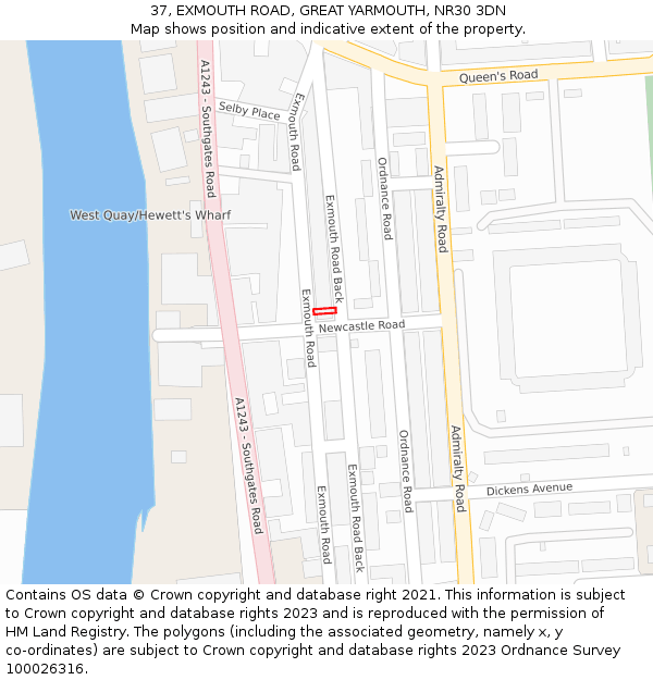 37, EXMOUTH ROAD, GREAT YARMOUTH, NR30 3DN: Location map and indicative extent of plot