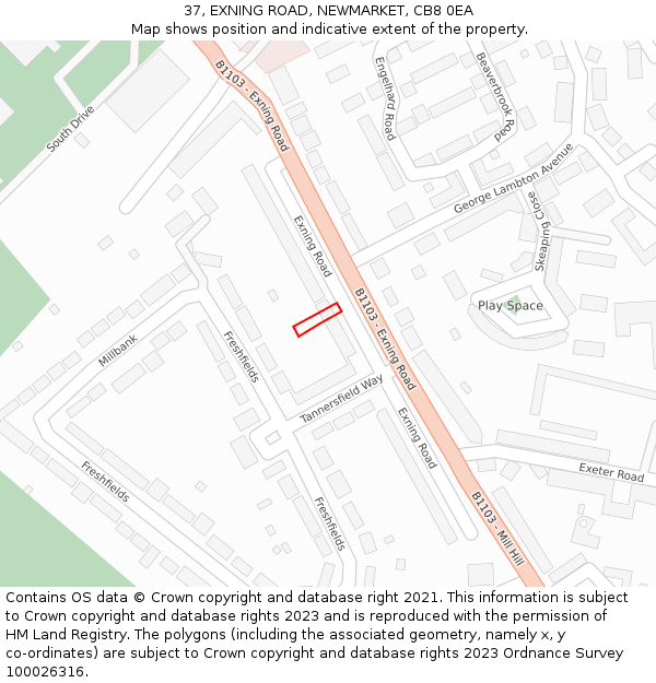37, EXNING ROAD, NEWMARKET, CB8 0EA: Location map and indicative extent of plot