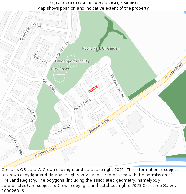 37, FALCON CLOSE, MEXBOROUGH, S64 0NU: Location map and indicative extent of plot