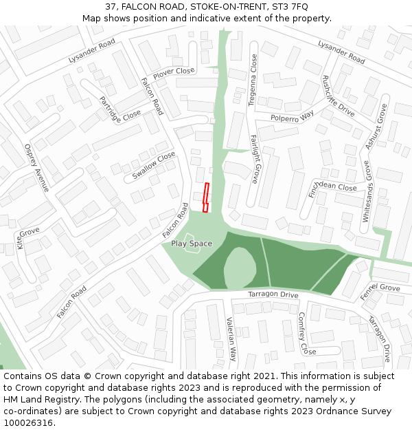 37, FALCON ROAD, STOKE-ON-TRENT, ST3 7FQ: Location map and indicative extent of plot