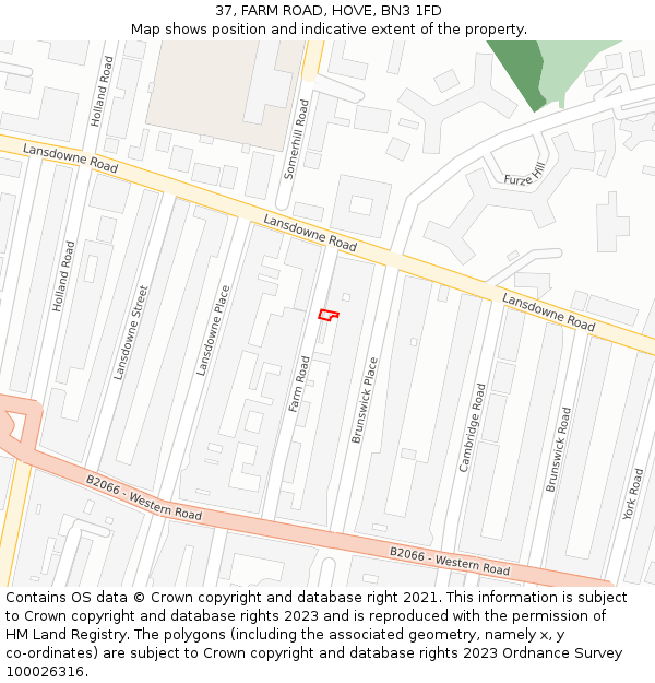 37, FARM ROAD, HOVE, BN3 1FD: Location map and indicative extent of plot