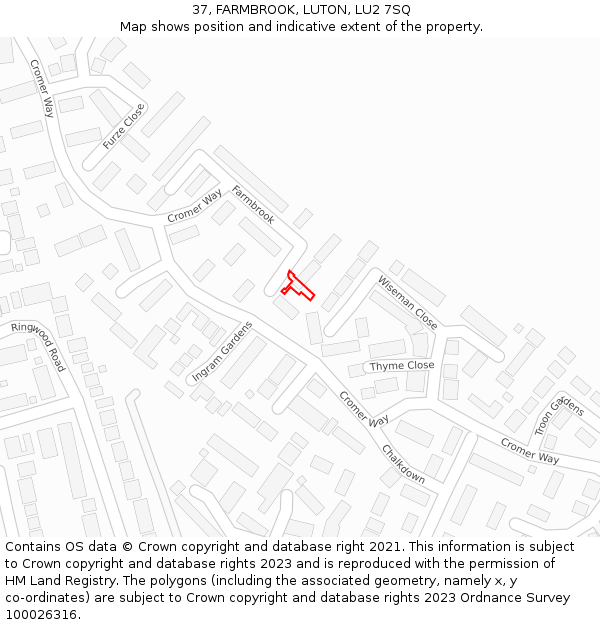 37, FARMBROOK, LUTON, LU2 7SQ: Location map and indicative extent of plot