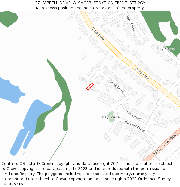 37, FARRELL DRIVE, ALSAGER, STOKE-ON-TRENT, ST7 2GY: Location map and indicative extent of plot