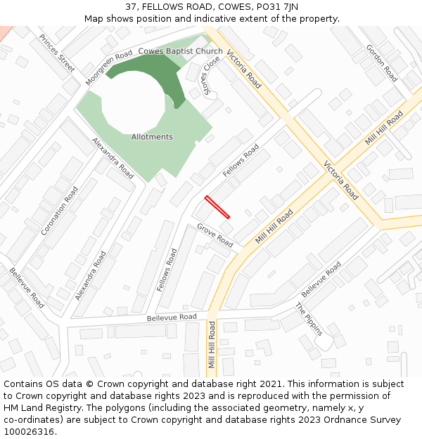 37, FELLOWS ROAD, COWES, PO31 7JN: Location map and indicative extent of plot