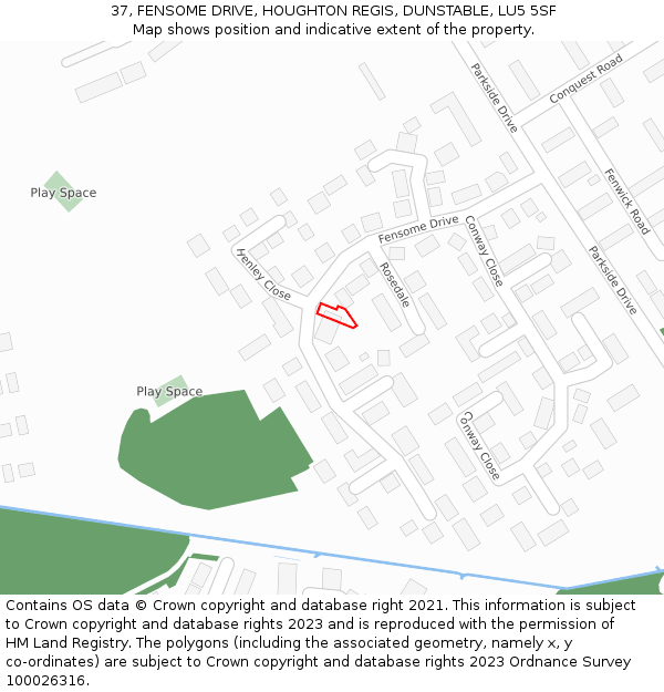37, FENSOME DRIVE, HOUGHTON REGIS, DUNSTABLE, LU5 5SF: Location map and indicative extent of plot