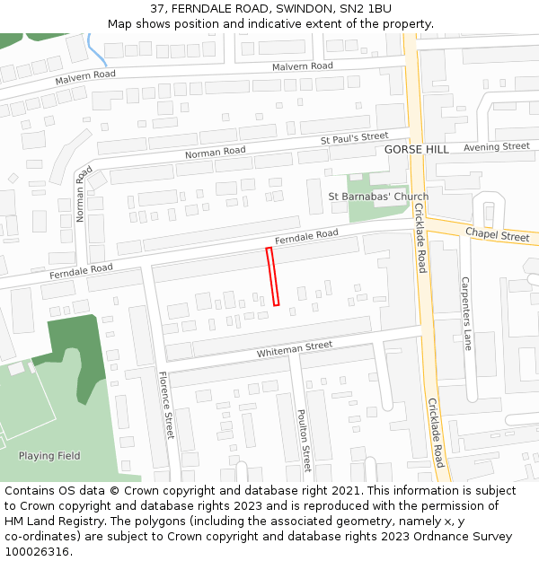 37, FERNDALE ROAD, SWINDON, SN2 1BU: Location map and indicative extent of plot