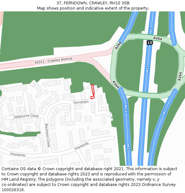 37, FERNDOWN, CRAWLEY, RH10 3SB: Location map and indicative extent of plot