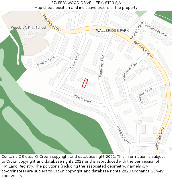 37, FERNWOOD DRIVE, LEEK, ST13 8JA: Location map and indicative extent of plot