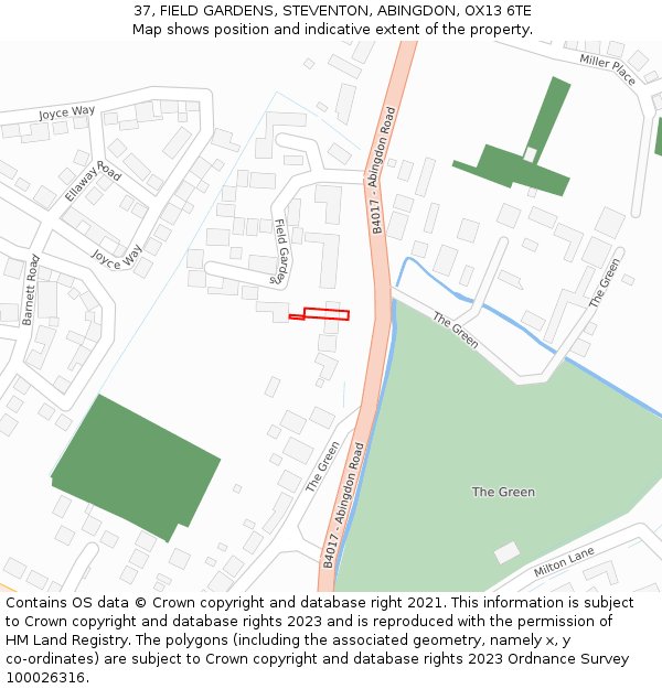 37, FIELD GARDENS, STEVENTON, ABINGDON, OX13 6TE: Location map and indicative extent of plot