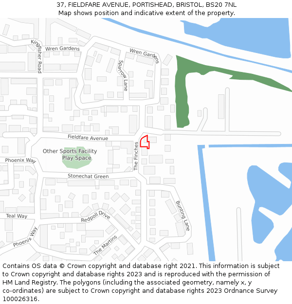 37, FIELDFARE AVENUE, PORTISHEAD, BRISTOL, BS20 7NL: Location map and indicative extent of plot
