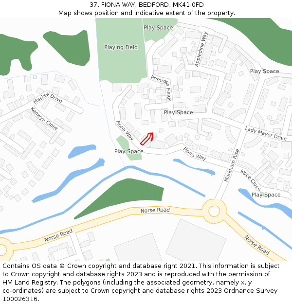 37, FIONA WAY, BEDFORD, MK41 0FD: Location map and indicative extent of plot