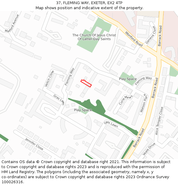 37, FLEMING WAY, EXETER, EX2 4TP: Location map and indicative extent of plot