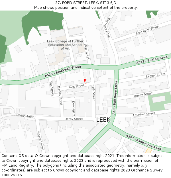 37, FORD STREET, LEEK, ST13 6JD: Location map and indicative extent of plot
