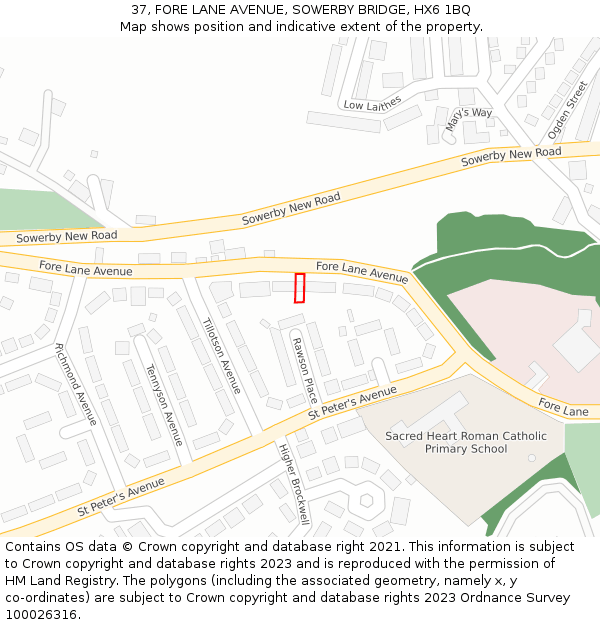 37, FORE LANE AVENUE, SOWERBY BRIDGE, HX6 1BQ: Location map and indicative extent of plot