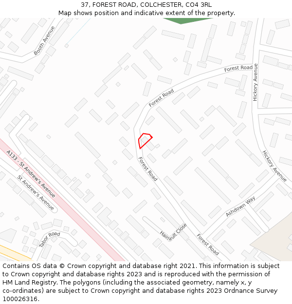 37, FOREST ROAD, COLCHESTER, CO4 3RL: Location map and indicative extent of plot
