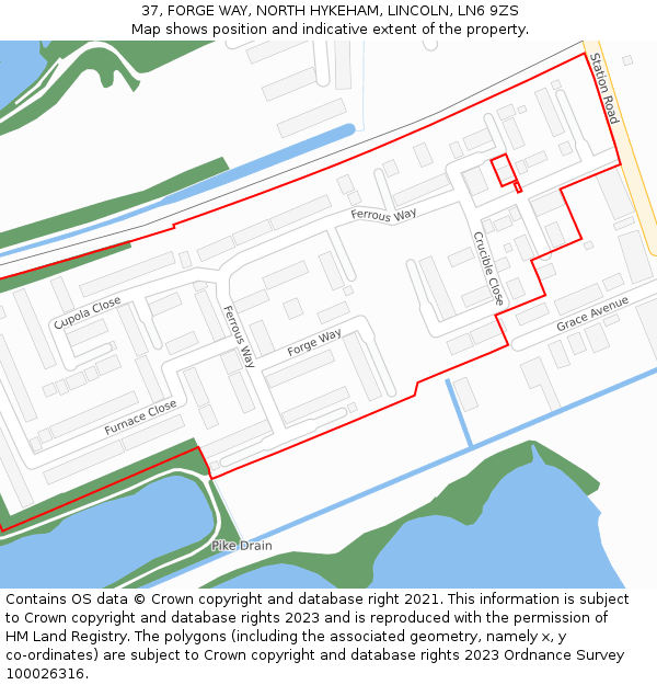 37, FORGE WAY, NORTH HYKEHAM, LINCOLN, LN6 9ZS: Location map and indicative extent of plot
