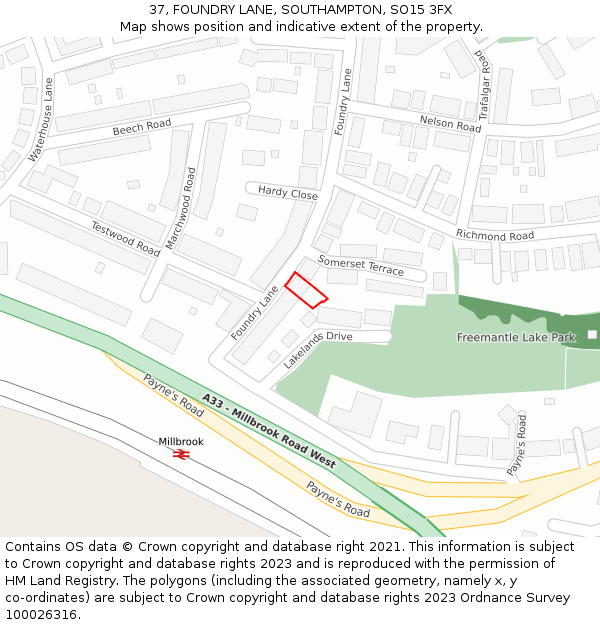37, FOUNDRY LANE, SOUTHAMPTON, SO15 3FX: Location map and indicative extent of plot