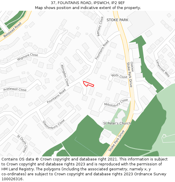 37, FOUNTAINS ROAD, IPSWICH, IP2 9EF: Location map and indicative extent of plot