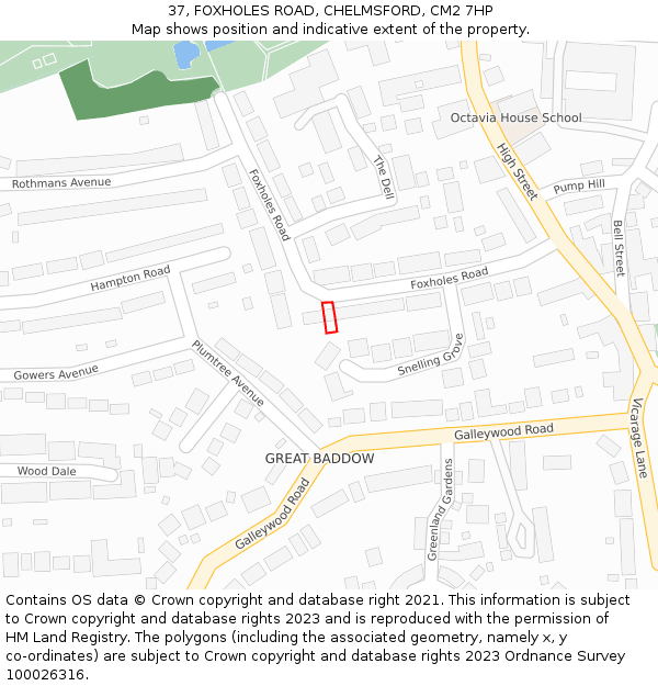 37, FOXHOLES ROAD, CHELMSFORD, CM2 7HP: Location map and indicative extent of plot