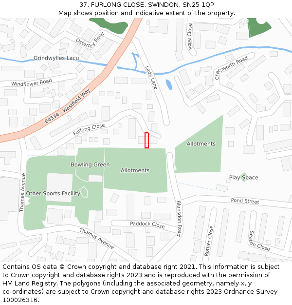 37, FURLONG CLOSE, SWINDON, SN25 1QP: Location map and indicative extent of plot