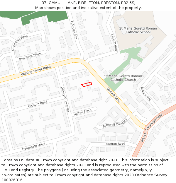 37, GAMULL LANE, RIBBLETON, PRESTON, PR2 6SJ: Location map and indicative extent of plot