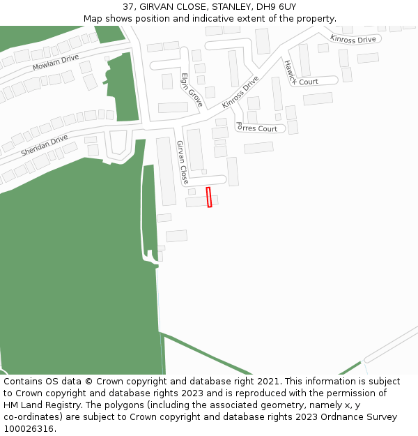 37, GIRVAN CLOSE, STANLEY, DH9 6UY: Location map and indicative extent of plot