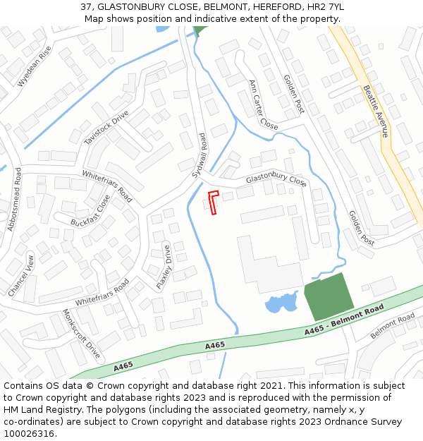 37, GLASTONBURY CLOSE, BELMONT, HEREFORD, HR2 7YL: Location map and indicative extent of plot