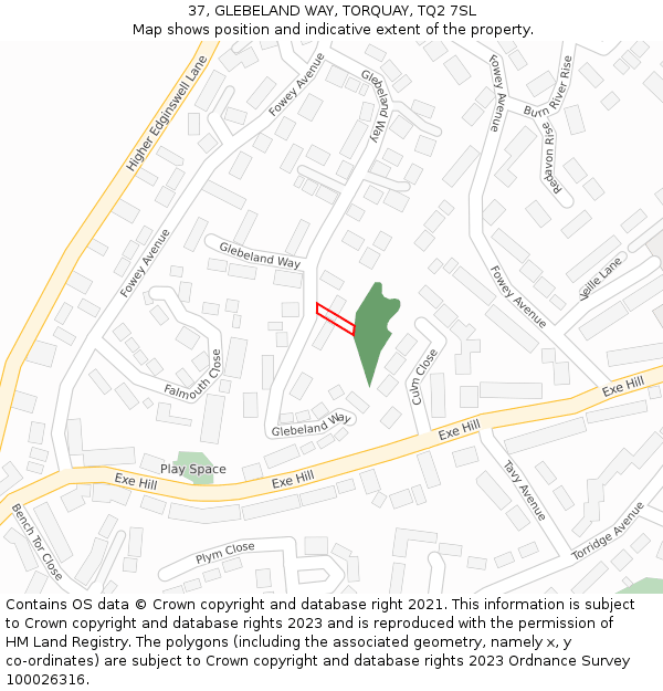 37, GLEBELAND WAY, TORQUAY, TQ2 7SL: Location map and indicative extent of plot